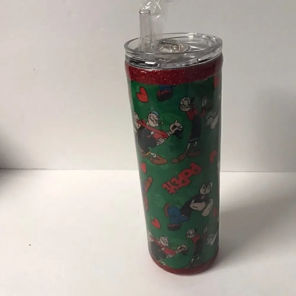 Handmade Popeye and Olive Oyl stainless steel tumbler